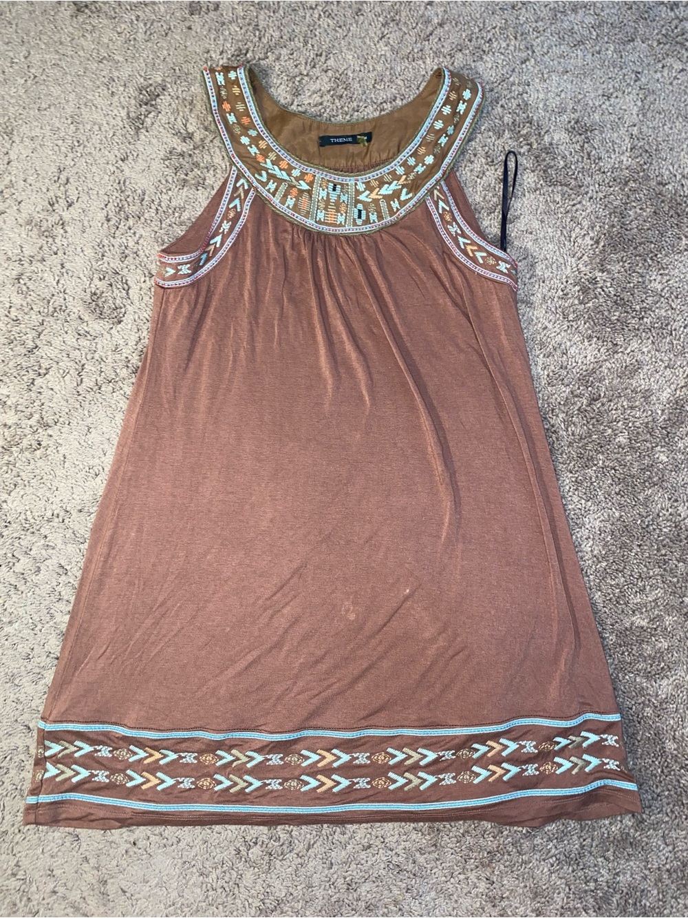 Theme Womens Medium Brown Sleeveless Dress Embroidered Boho Southwestern